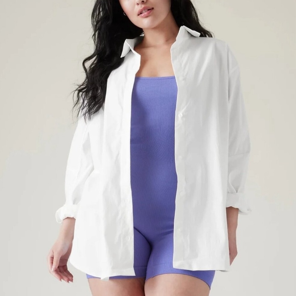 Athleta oversized poplin top white button down size medium
